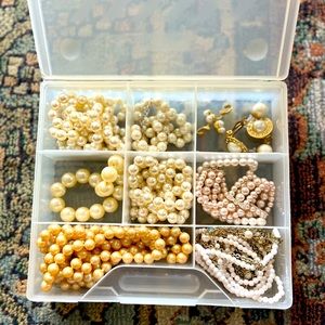 Costume jewelry pearl necklaces  with two pair clip on and one pierced pair